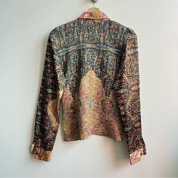 Cache Y2K 2000s USA Made Crinkle Textured Long Sleeve Abstract Artsy Top Size M - Picture 4 of 4